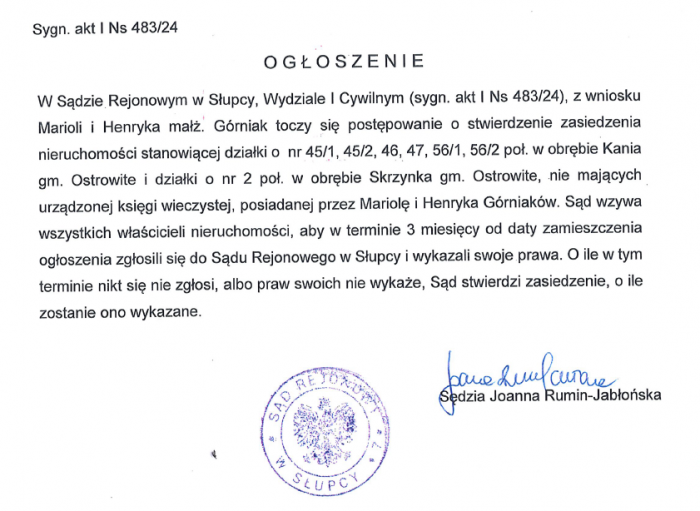 ogłoszenie sądu 